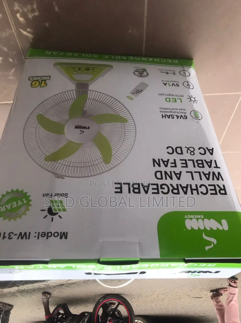 Brand New Iwin Rechargeable Solar Stand Fan