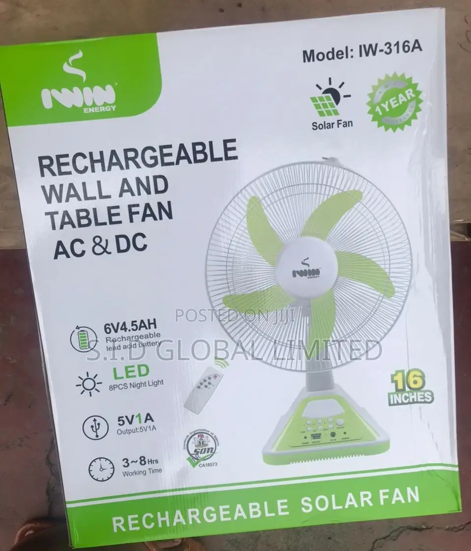 Rechargeable Solar IWIN Remote Control Standing Fan