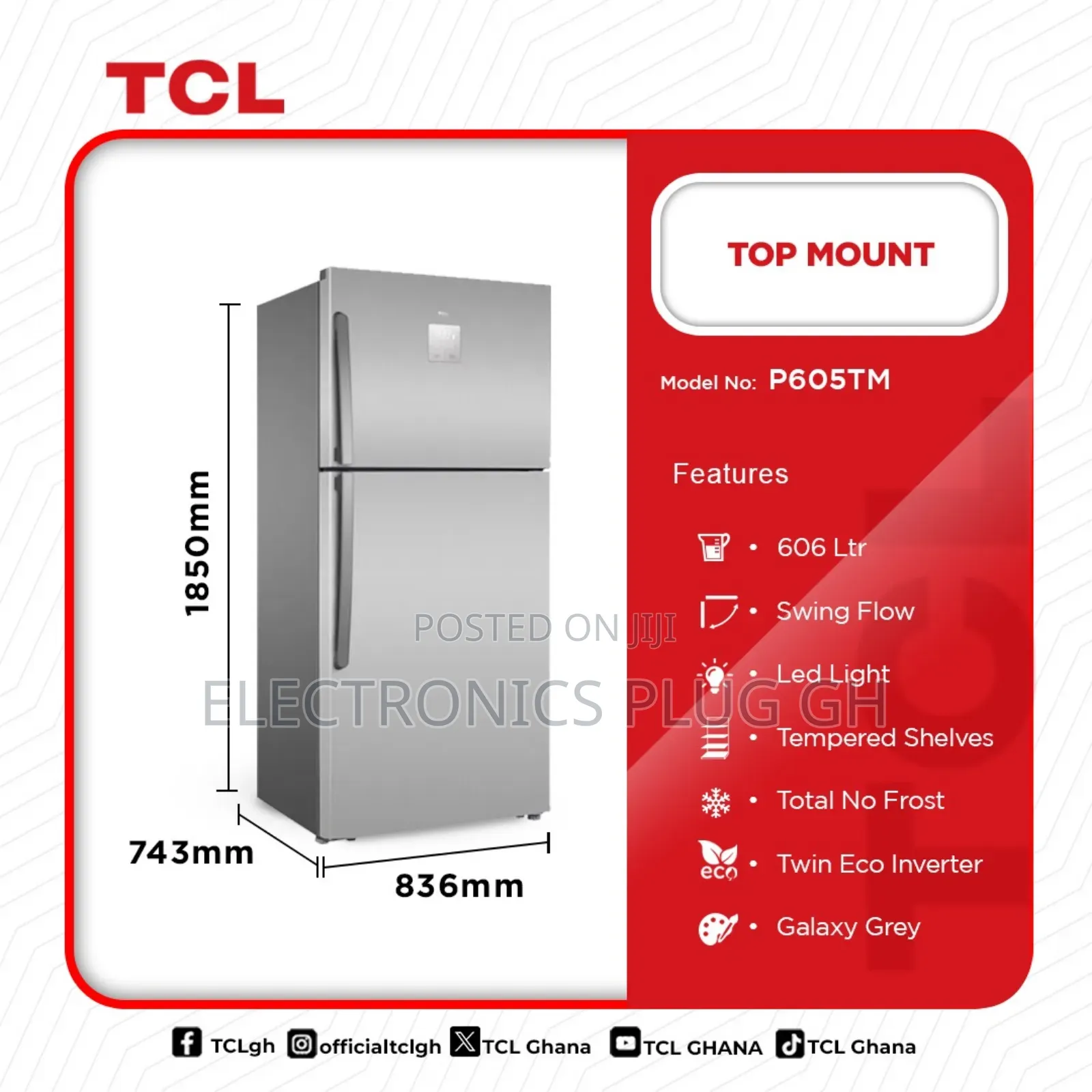 TCL 605 Litres Top Mount Refrigerator