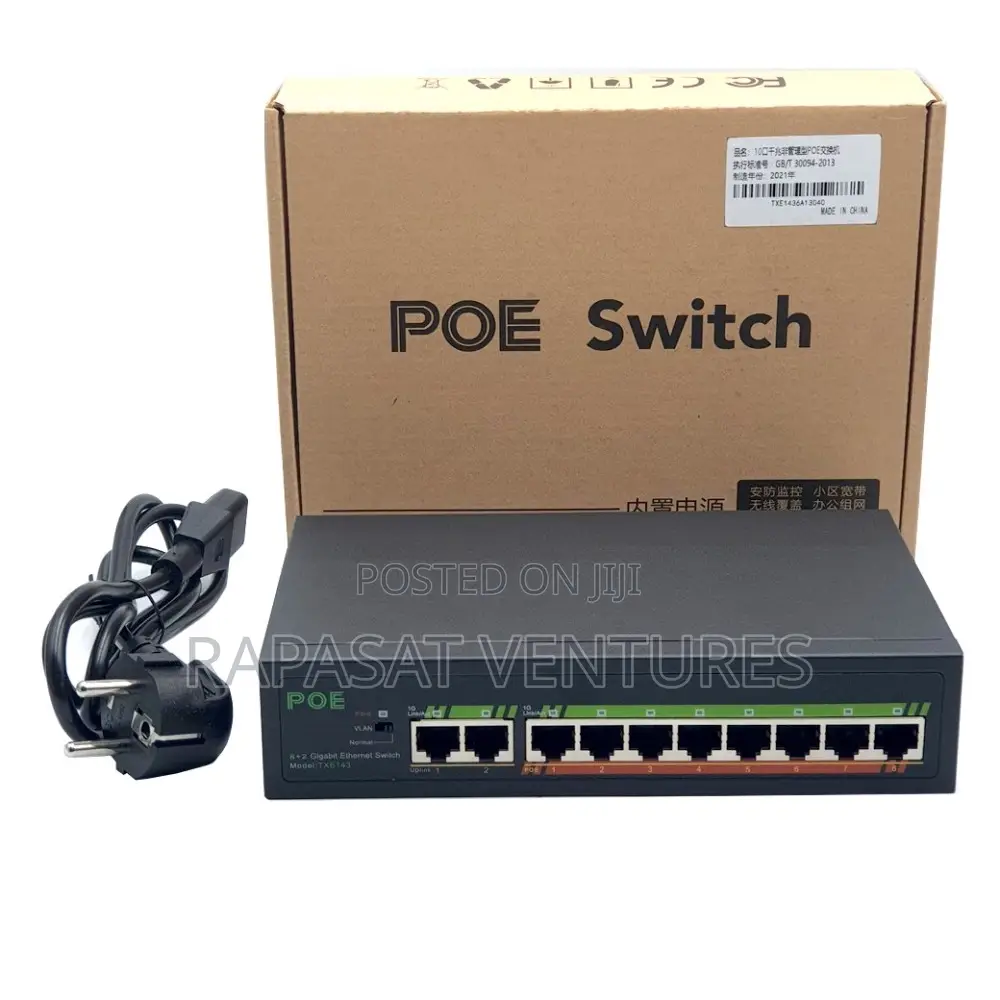 Kico 8-Port Ethernet RJ45 POE Switch + 2 Uplink 100mbps