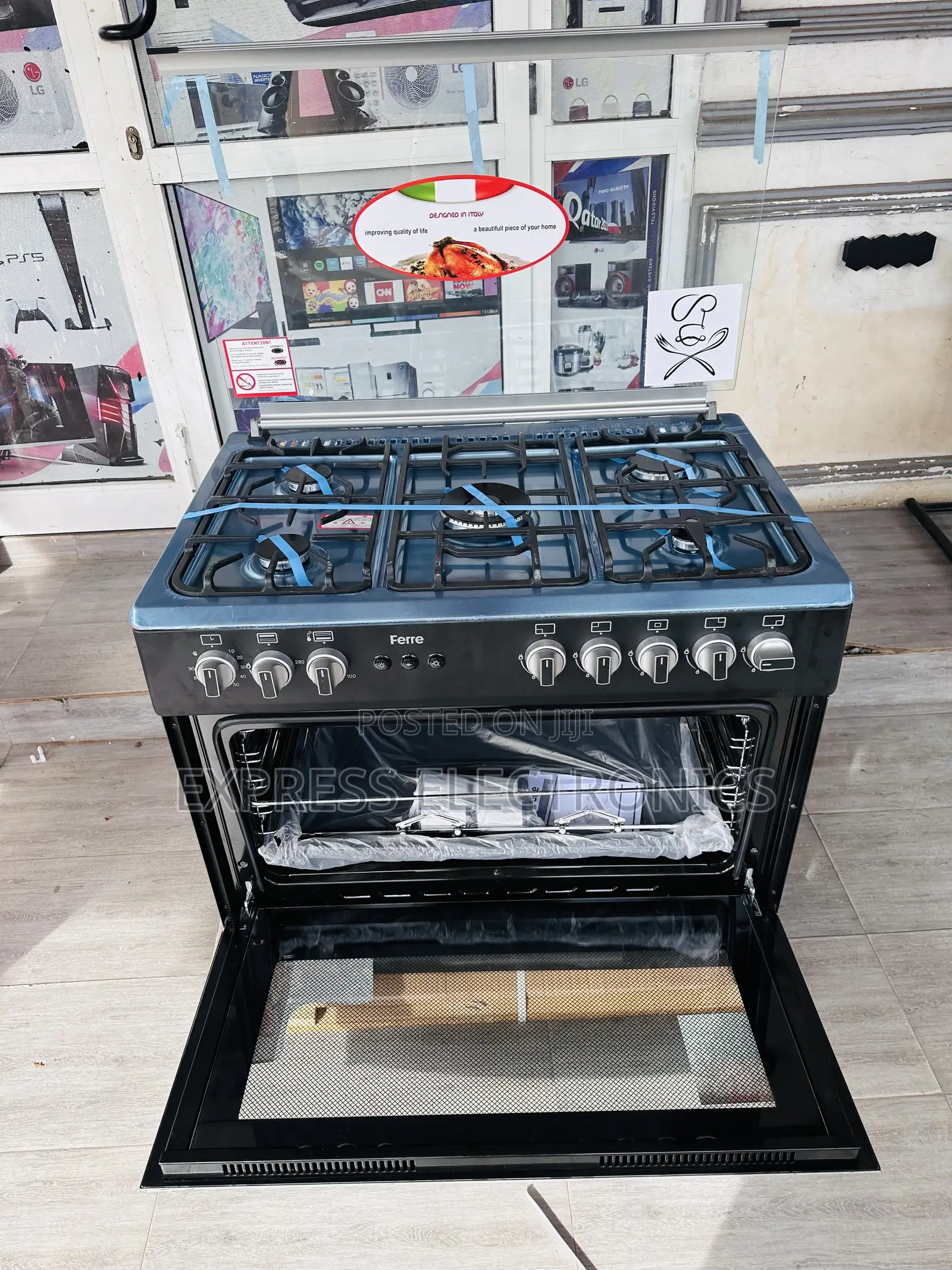 Freestanding Ferre Gas Black 5burner Oven Rotisserie 60/90