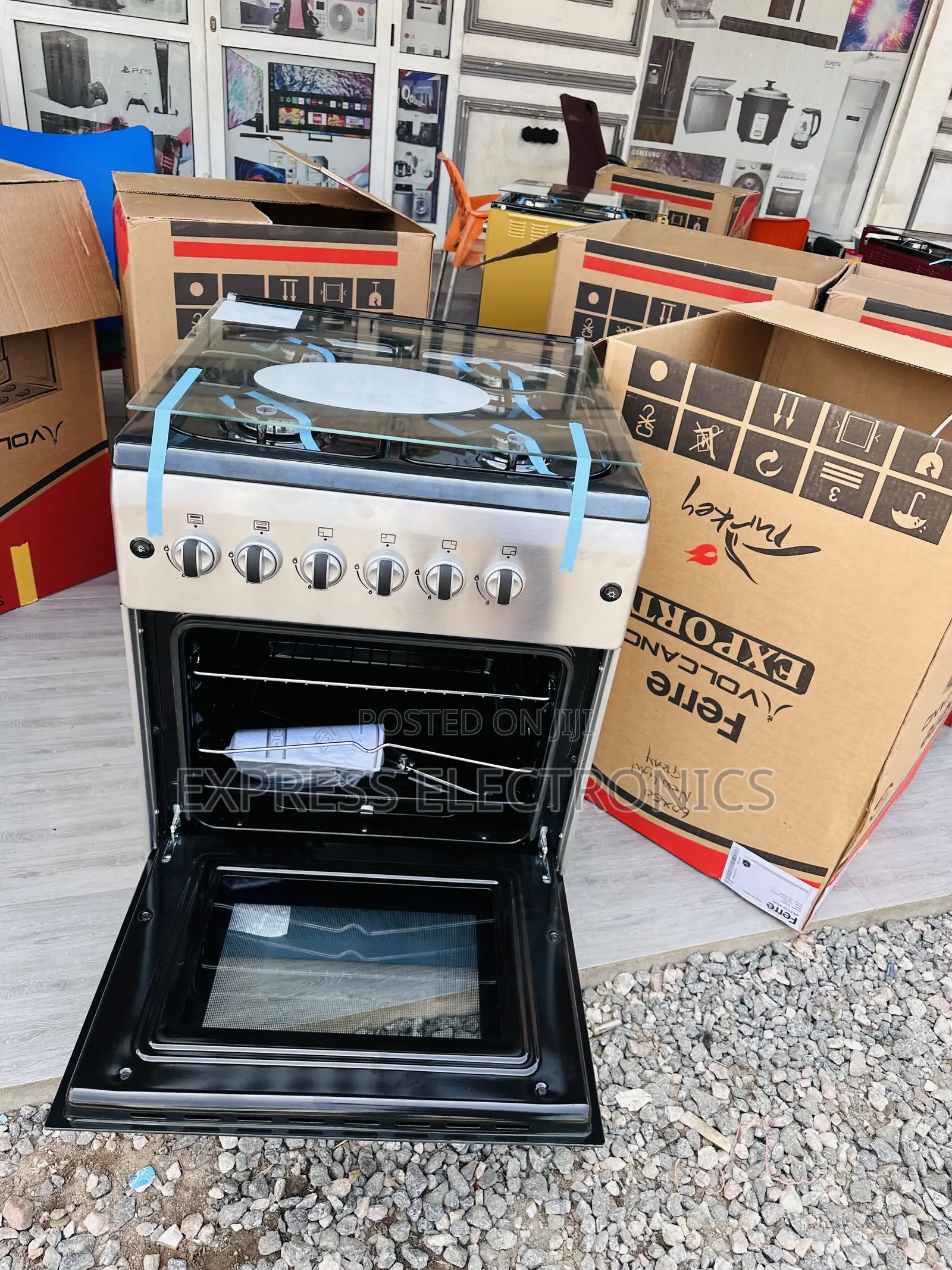 60/60 4burner Gas Cooker Oven Grill Rotisserie Grey.