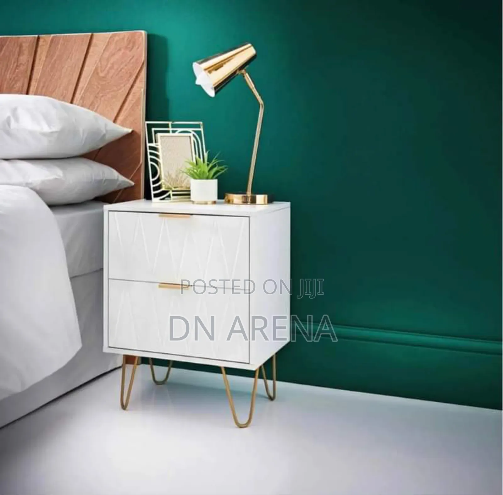 Bed Side Cabinet With Rose Gold Finished