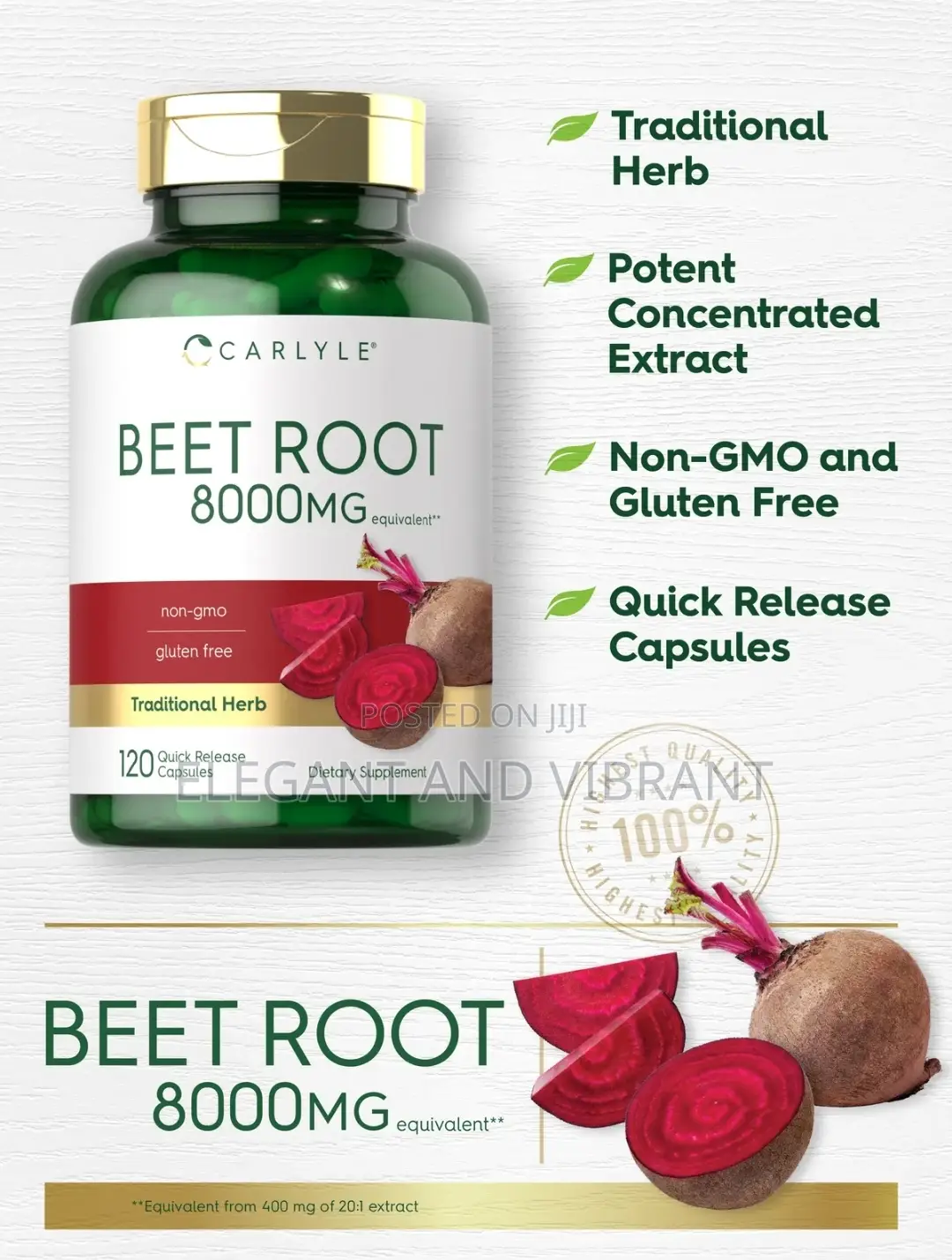 Beet Root Caps | 8000mg | 120 Count | Non-Gmo, Gluten Free