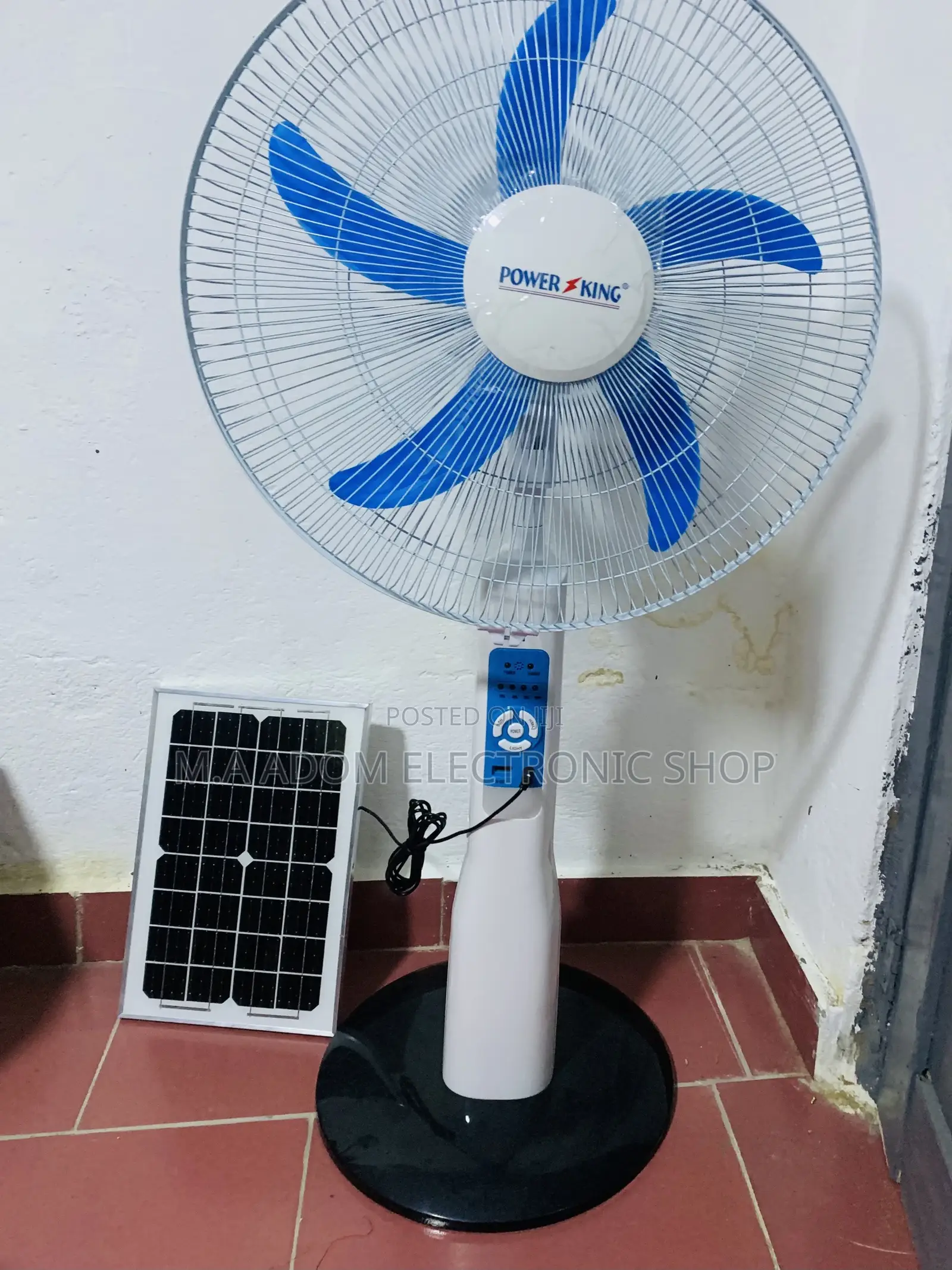 Power King Rechargeable Standing Fan With Solar Panel.