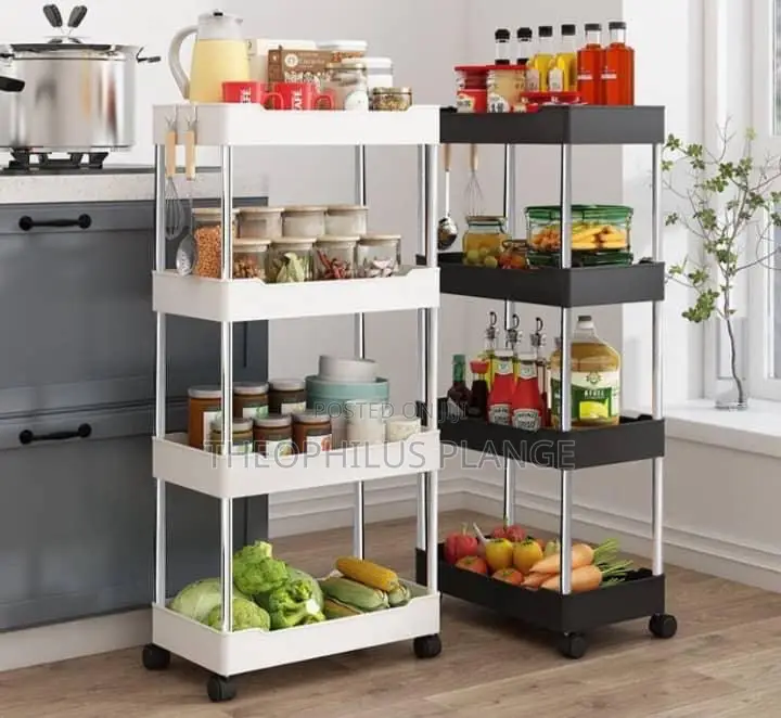 Movable Kitchen/Bathroom Storage Unit,4 Storage Layers Rack