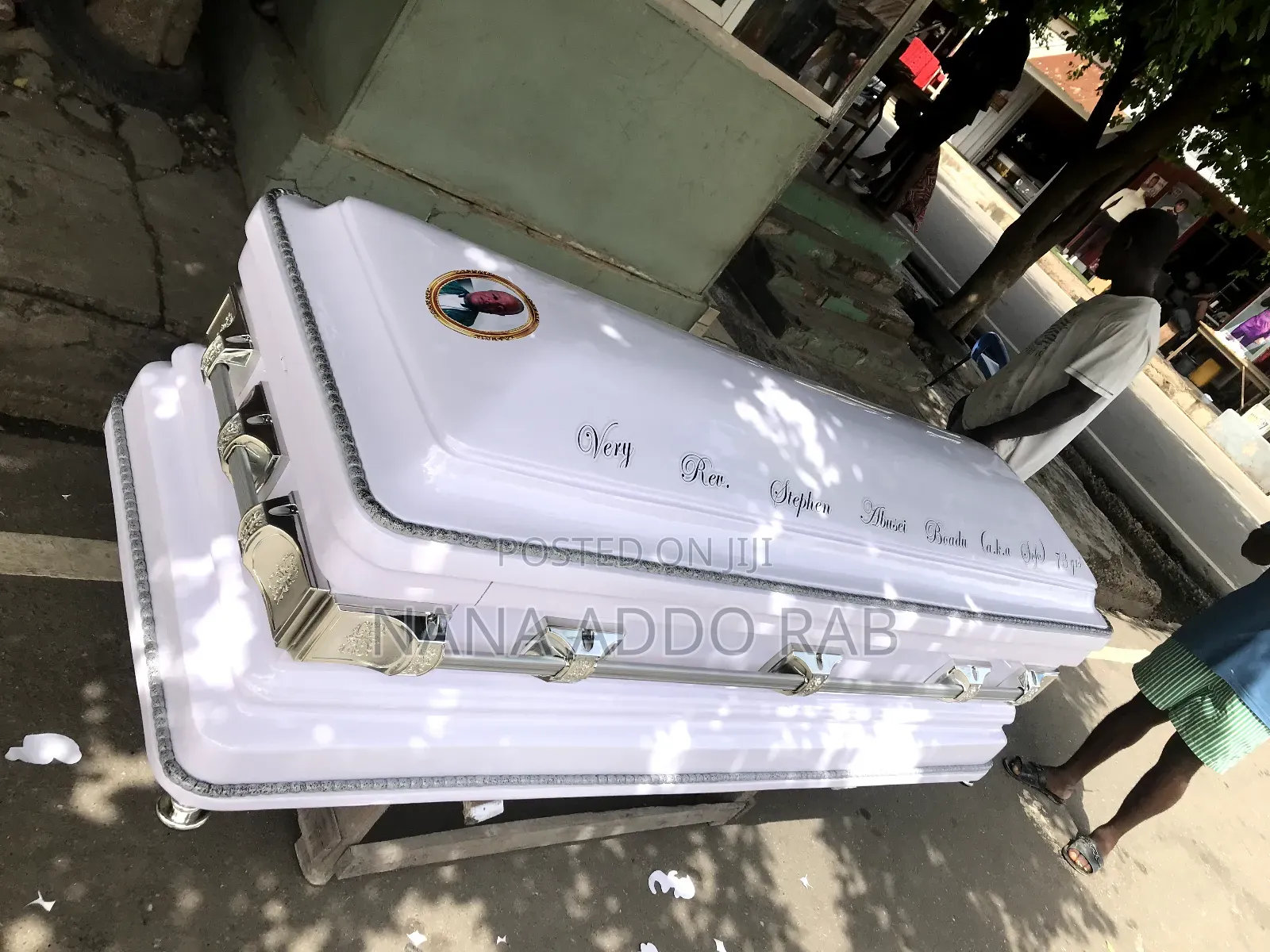 All White Casket With Ash Handles. High Finishing Work