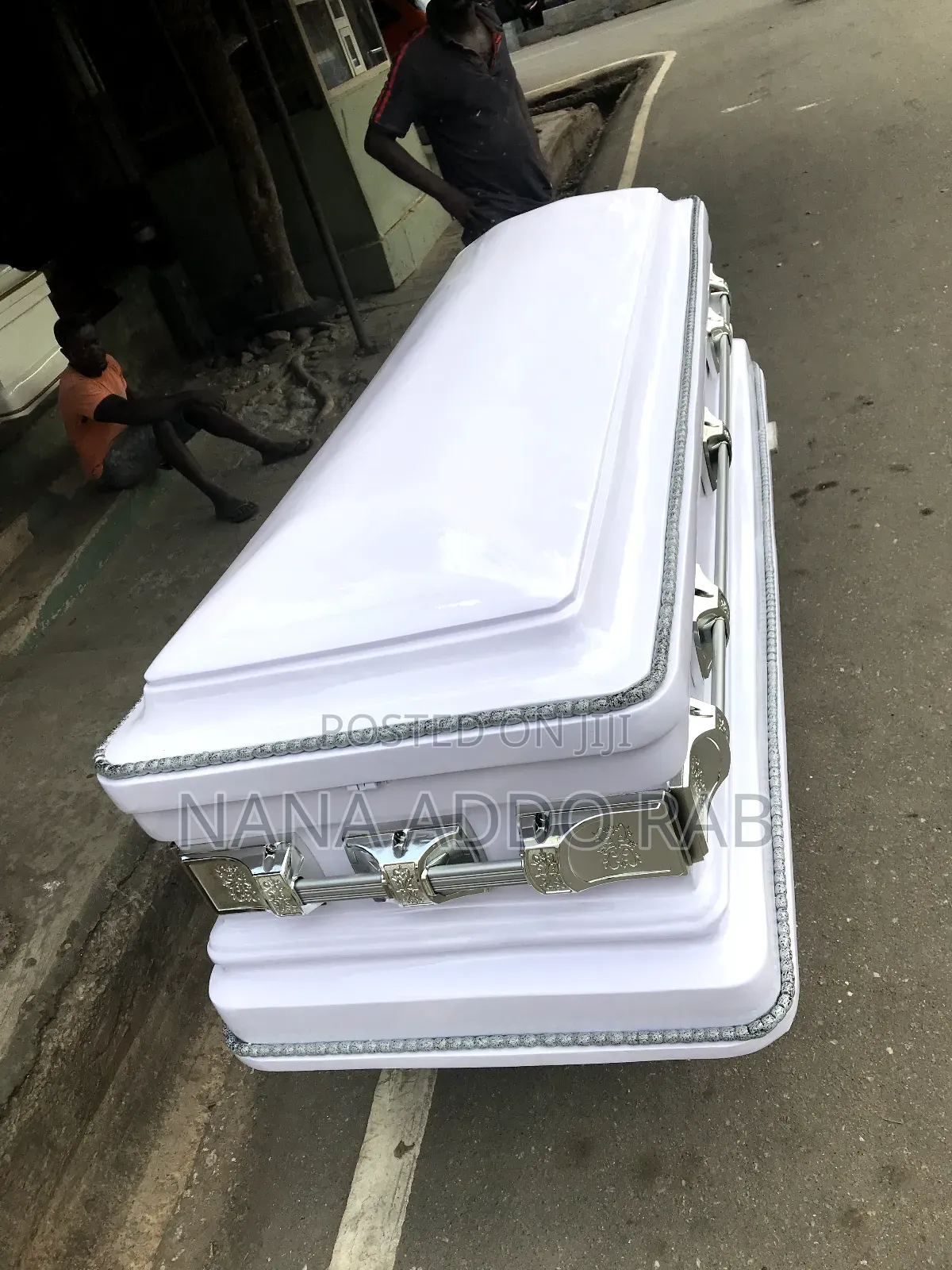 All White Casket With Ash Handles. High Finishing Work