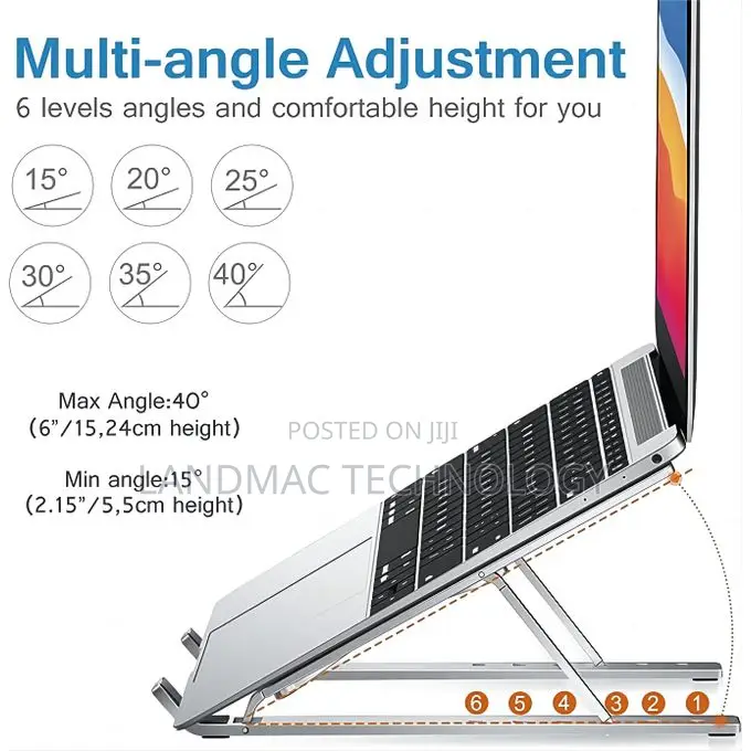 Metal Foldable Adjustable Stand Holder For Laptop Silver