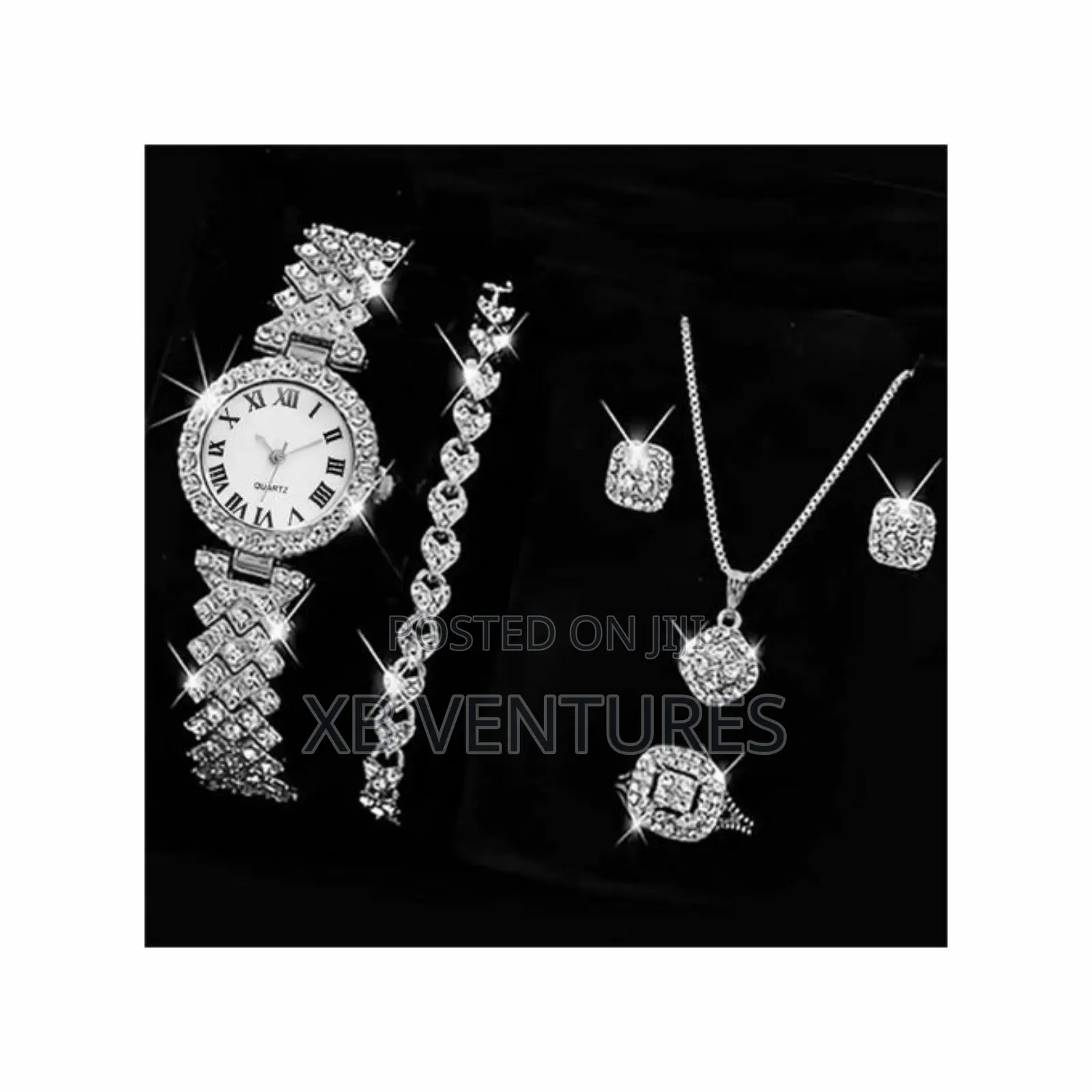 5PCS Watch Ring Necklace Earrings Bracelet Set