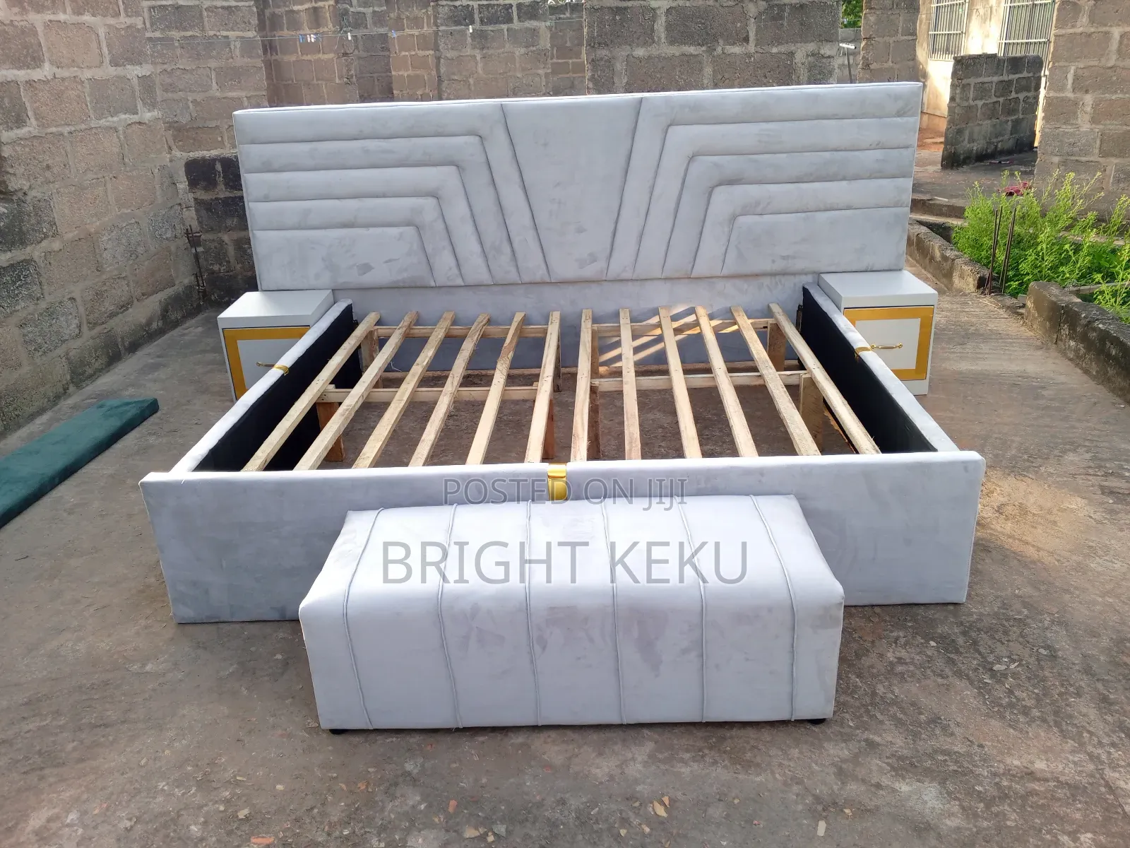 Queen Size Bed Frame With Side Drawers and Ottoman