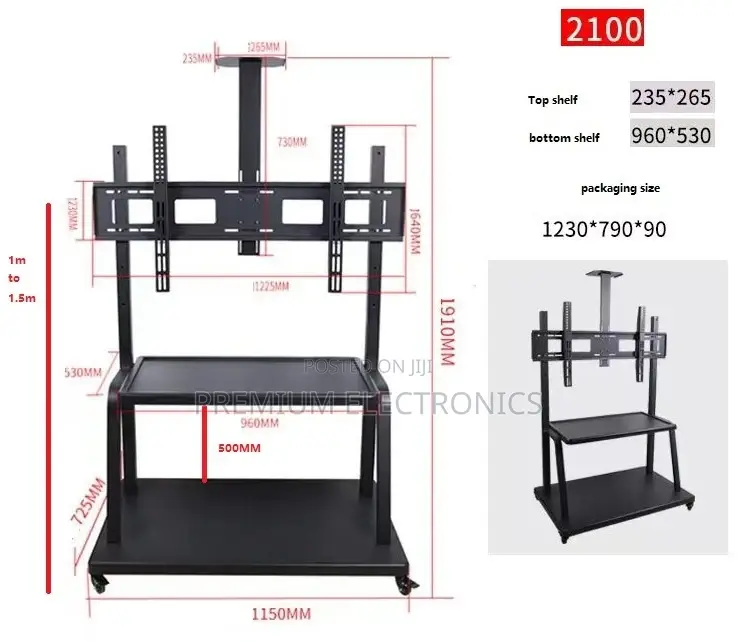 Nasco (2100) TV Stand Mobile Cart Mount Bracket 60-100"