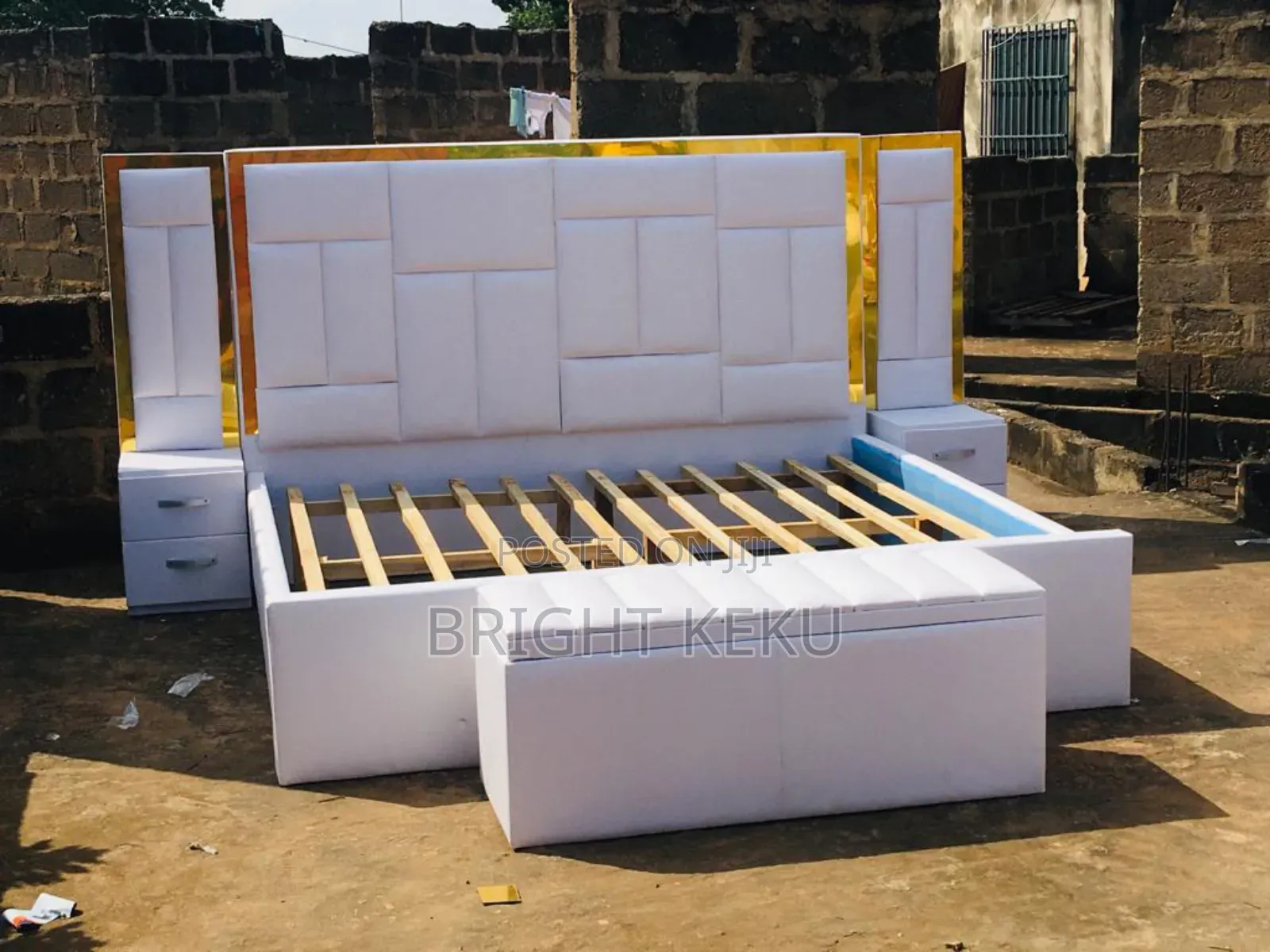 Queen Size Bed Frame With Side Drawers and Ottoman
