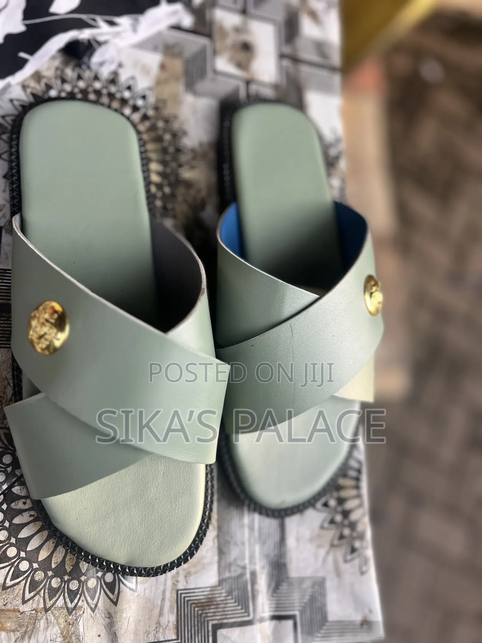 Light Green Leather Slippers