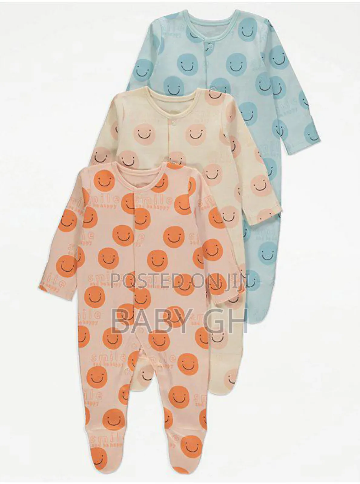 Smiley Face Long Sleeves Sleepsuits 3 Pack