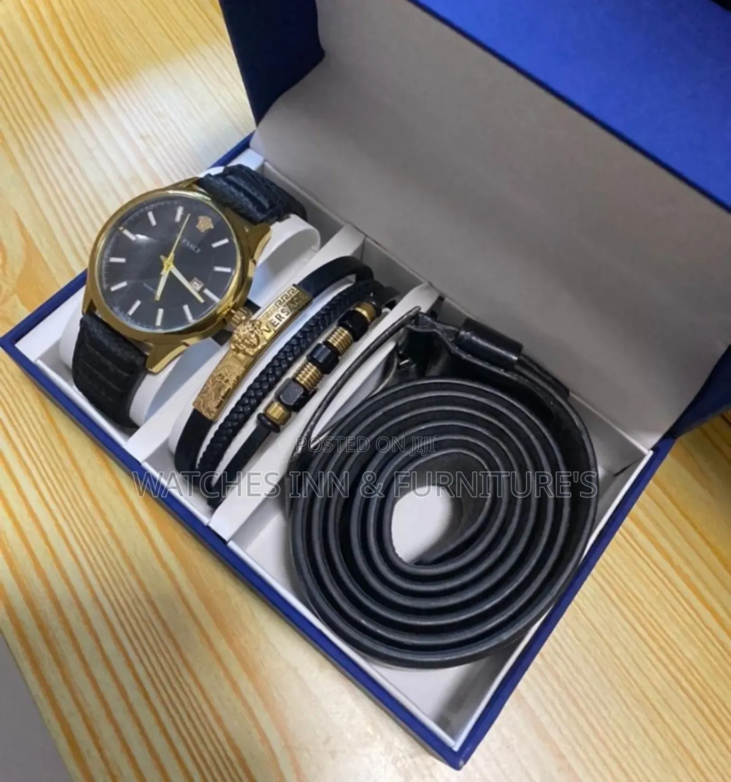 Versace Men Leather Watch With Bracelet and Belt