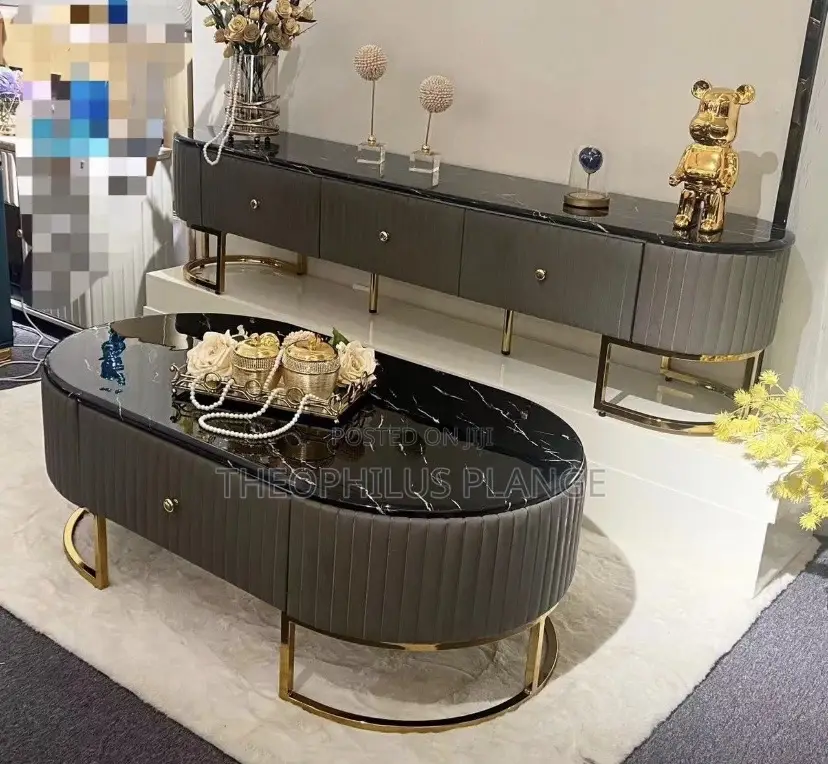 Luxury Living Room Glass Modern Tv Stand Center Table Set
