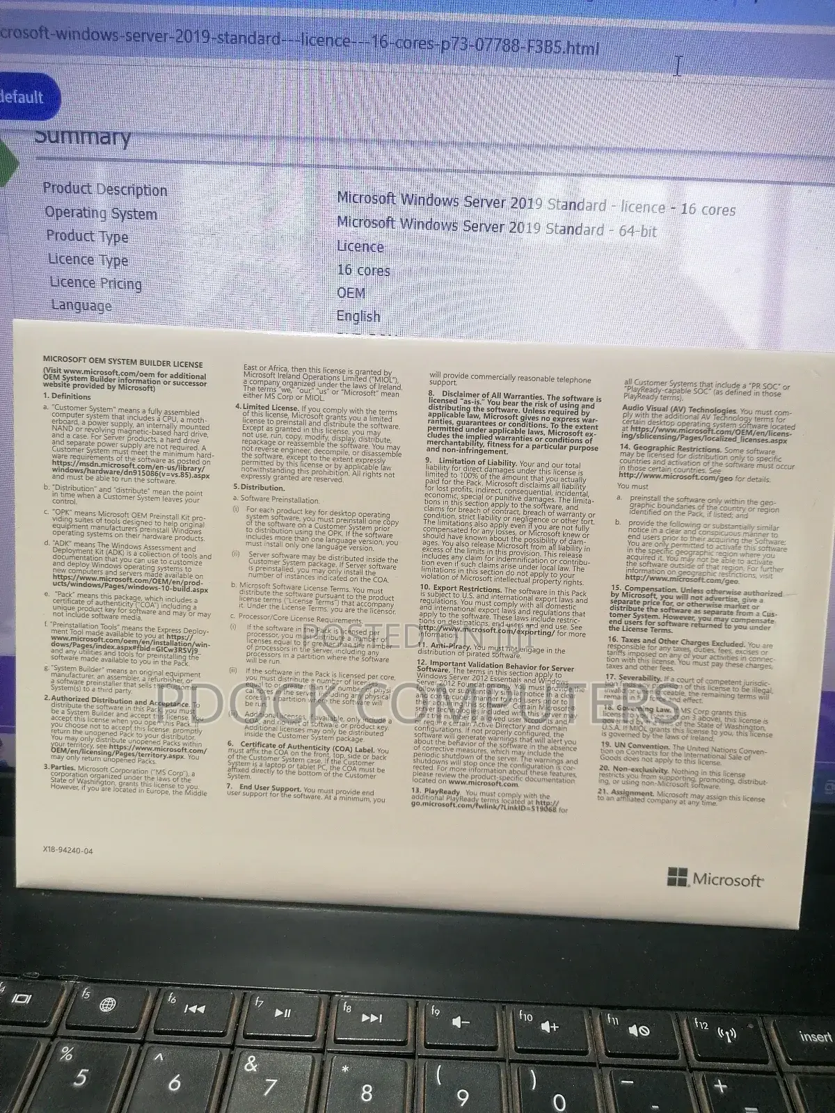Windows SVR STD 2019 64bit English 1pk DSP OEI DVD 16 Core