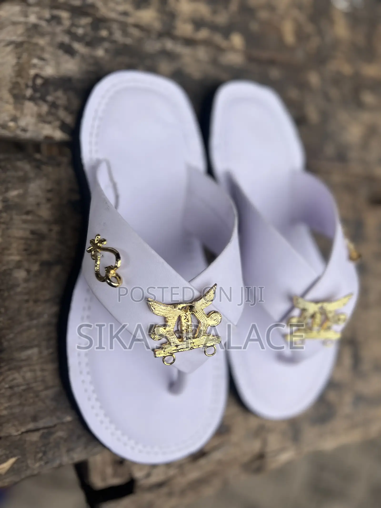 Royal White With Polish Gold Ornament Slippers