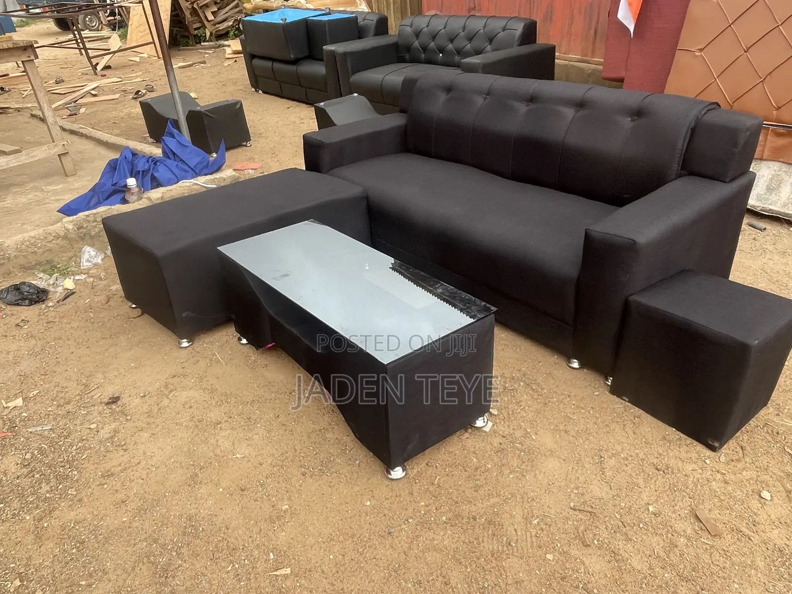 Black Fabric Sofa Set