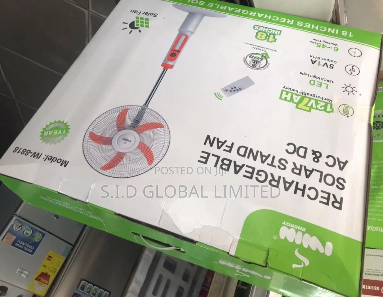 Brilliant 18'' IWIN Rechargeable Solar Stand Fan