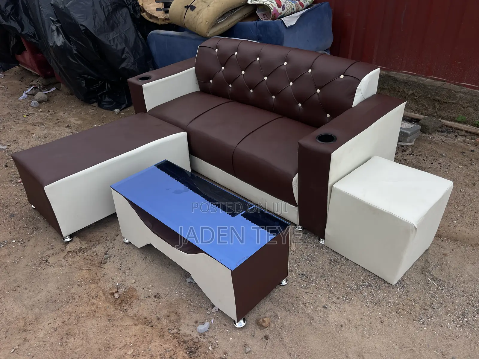 Brown and Cream Sofa Set