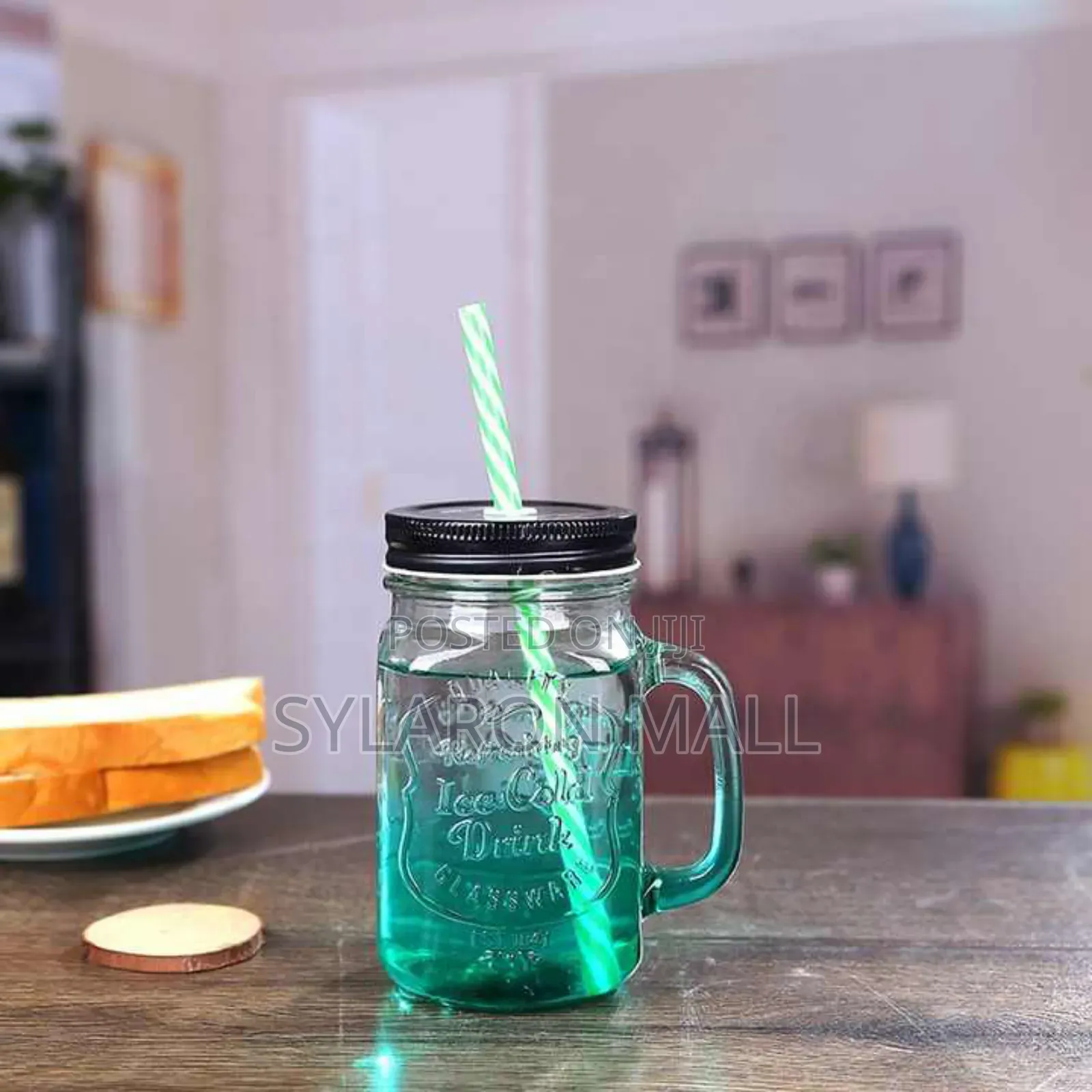 Glass Jar With Straw and Lid