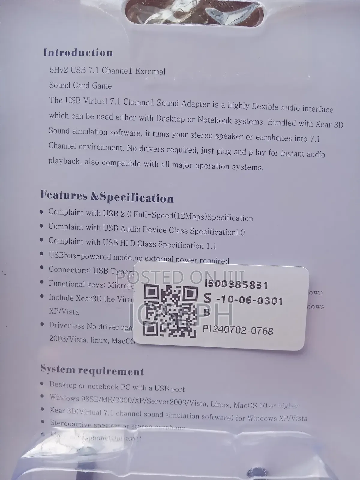 Usb Sound Card 7.1/ Usb Soundcard