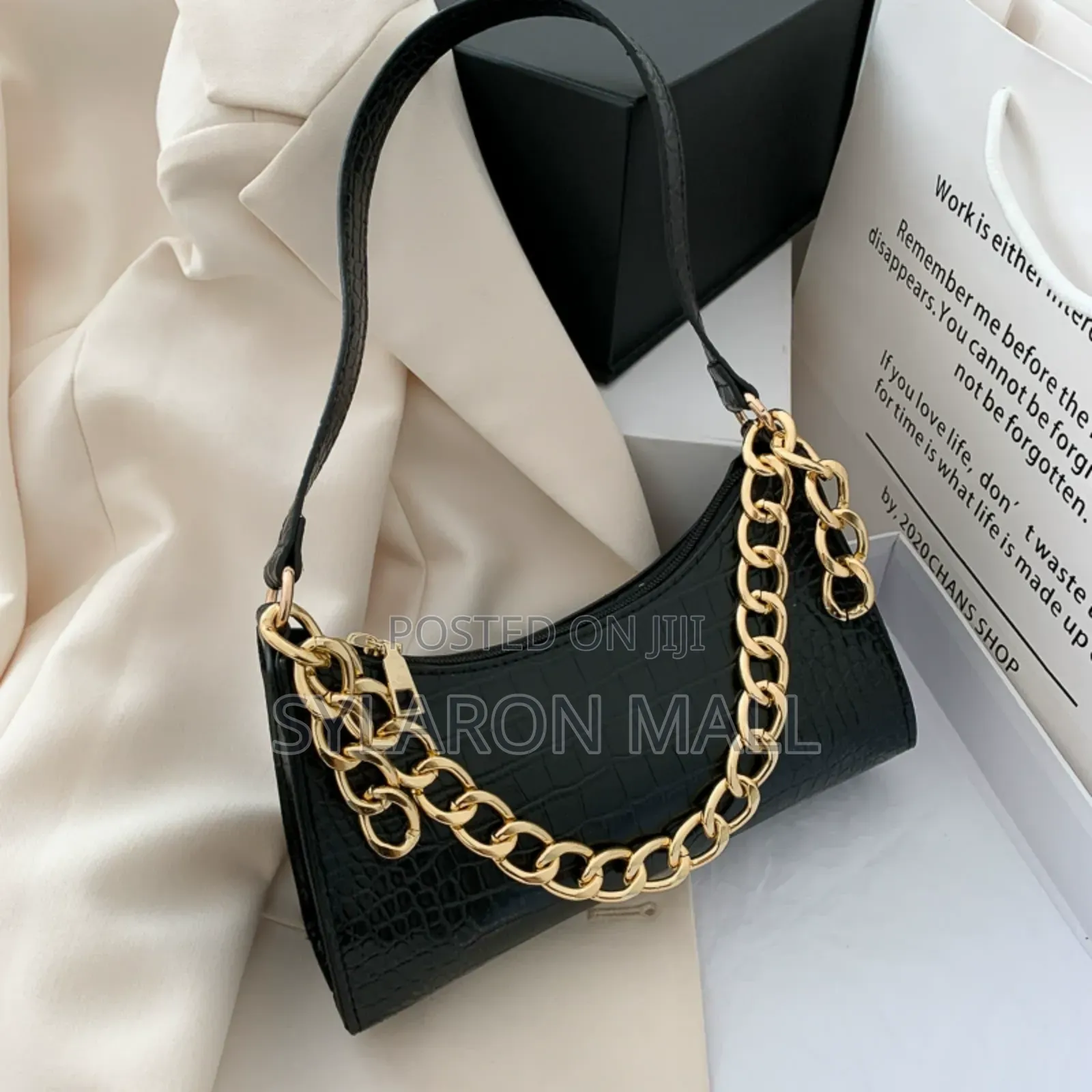 Crocodile Embossed Baguette Bag