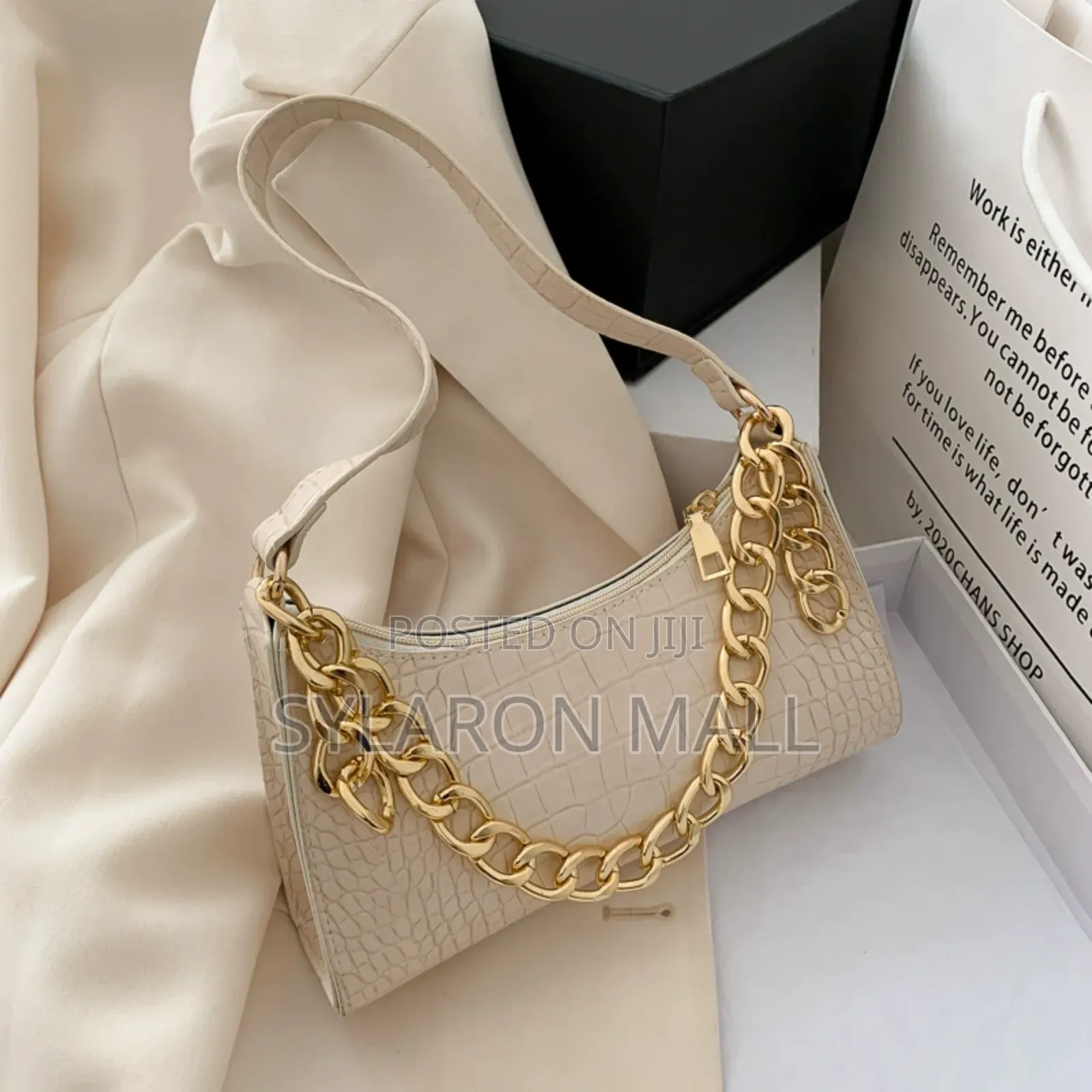 Crocodile Embossed Baguette Bag