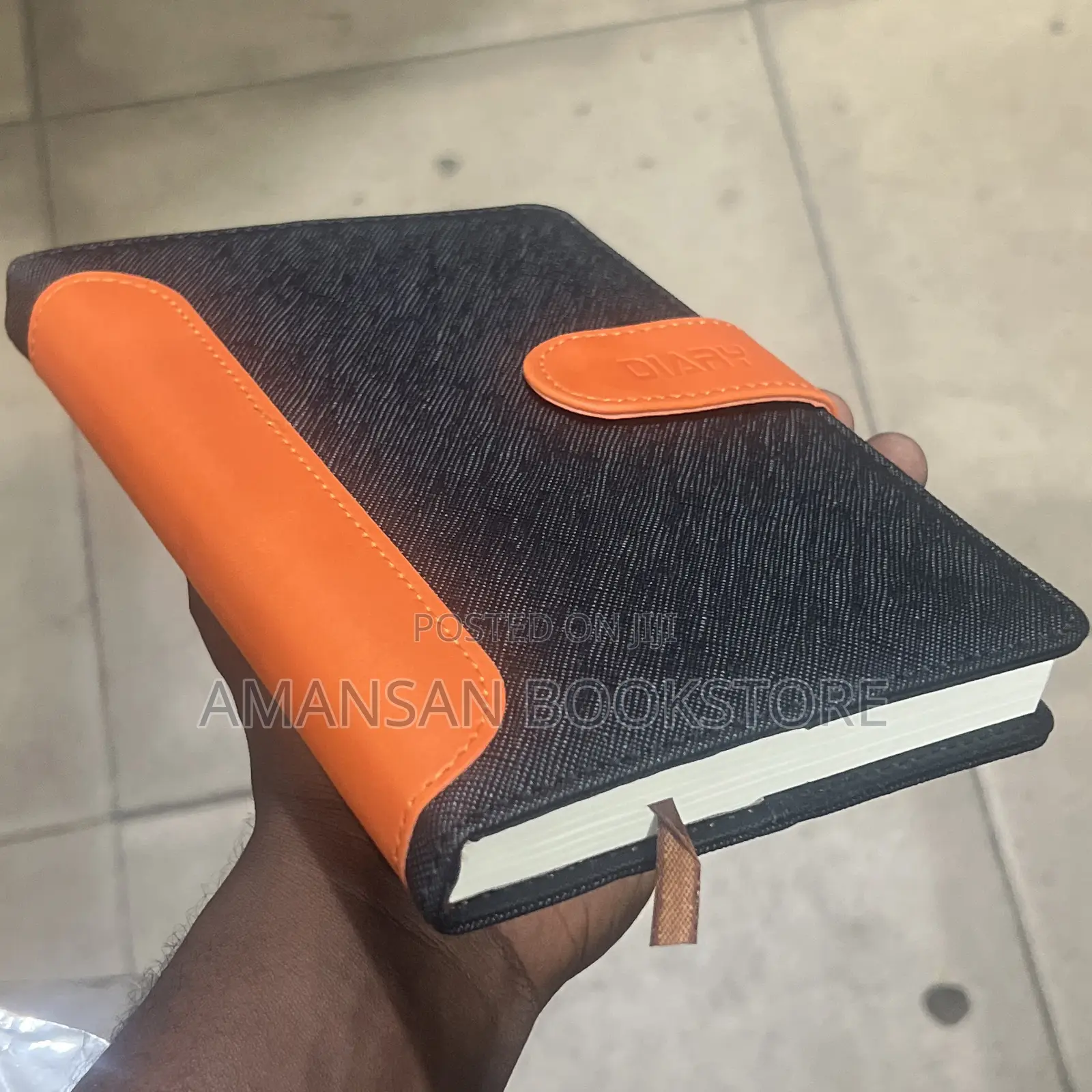Portable Diary/Notebook Black and Orange Faux Leather