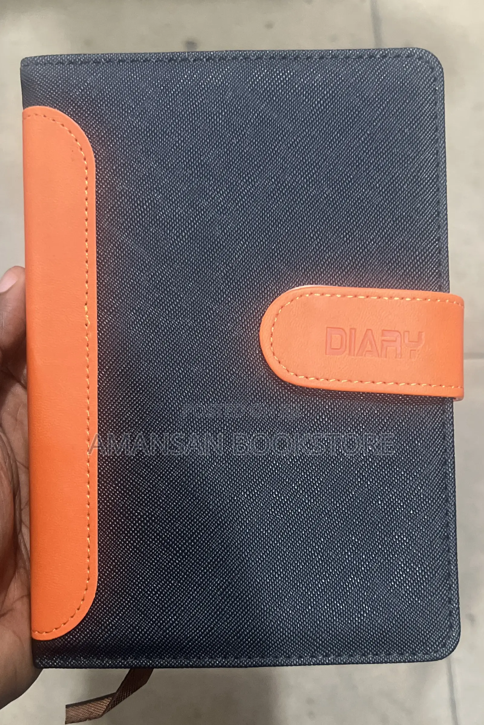 Portable Diary/Notebook Black and Orange Faux Leather