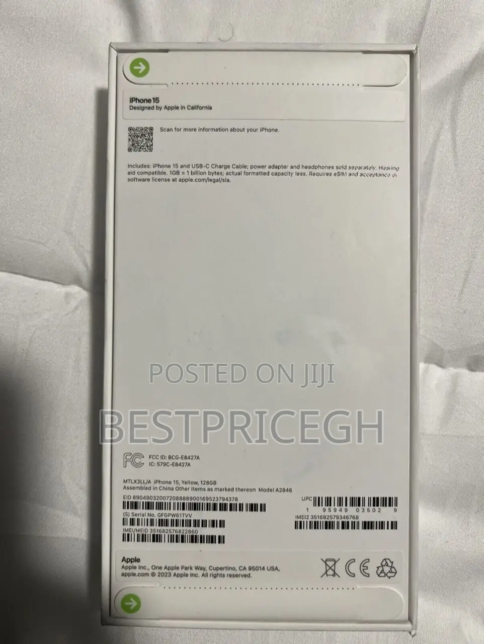 New Apple iPhone 15 128 GB Yellow