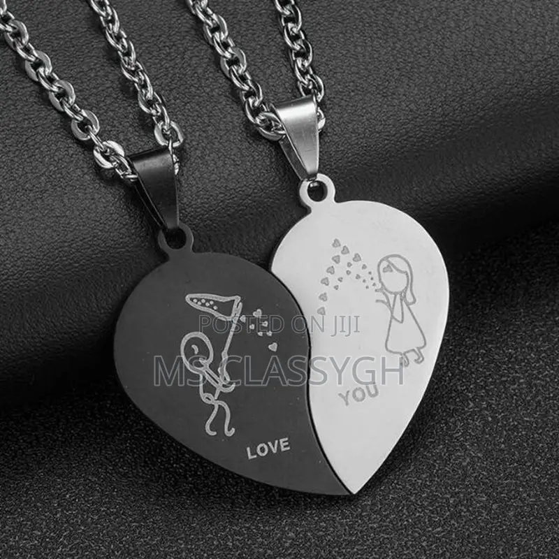 Lovers Heart Shape Couple Necklace Titanium Steel Choker Pen