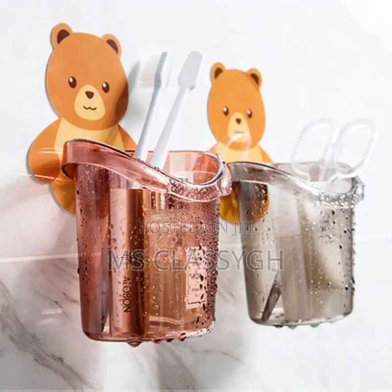 Cute Bear Pattern Wall Mounted Toothbrush Storage Rack Bathr