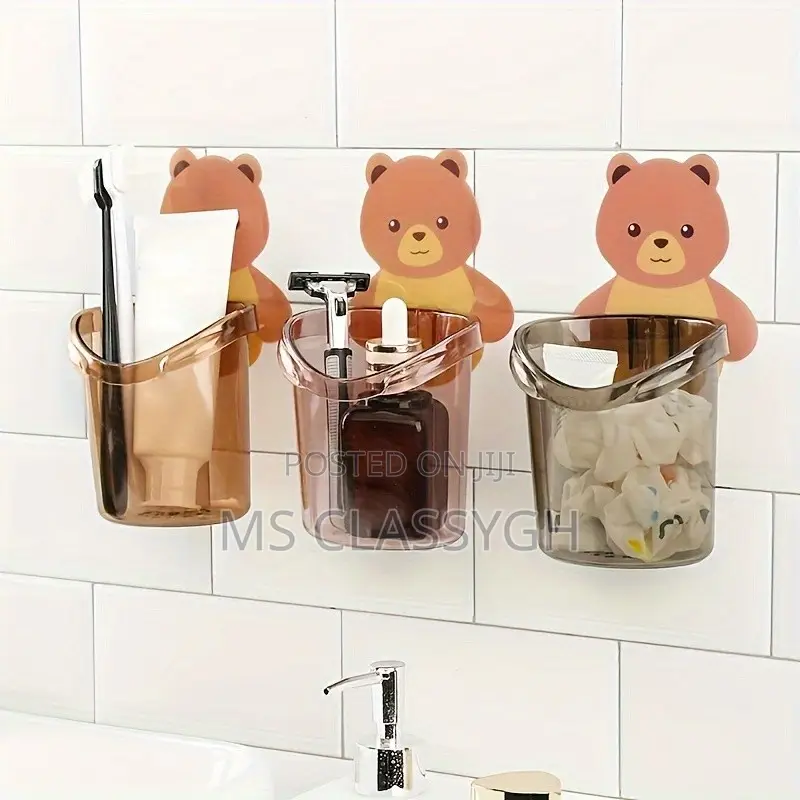 Cute Bear Pattern Wall Mounted Toothbrush Storage Rack Bathr