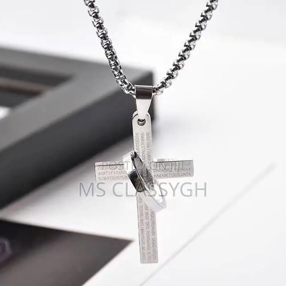 Retro Christian Titanium Scripture Cross Necklace Men Boys S