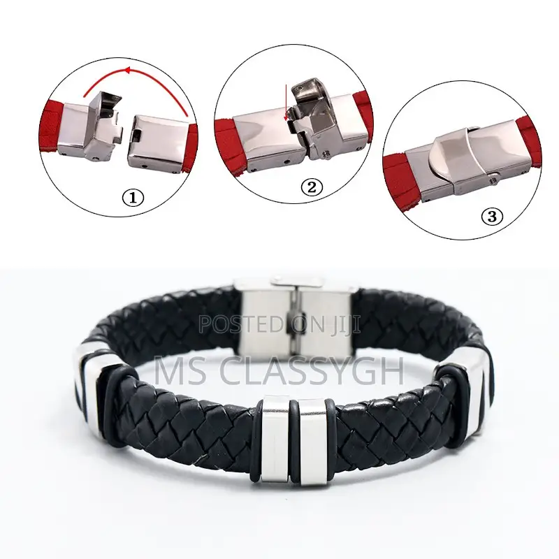 Black Weave Pu Leather Bangle Bracelet Charm Jewelry for Men