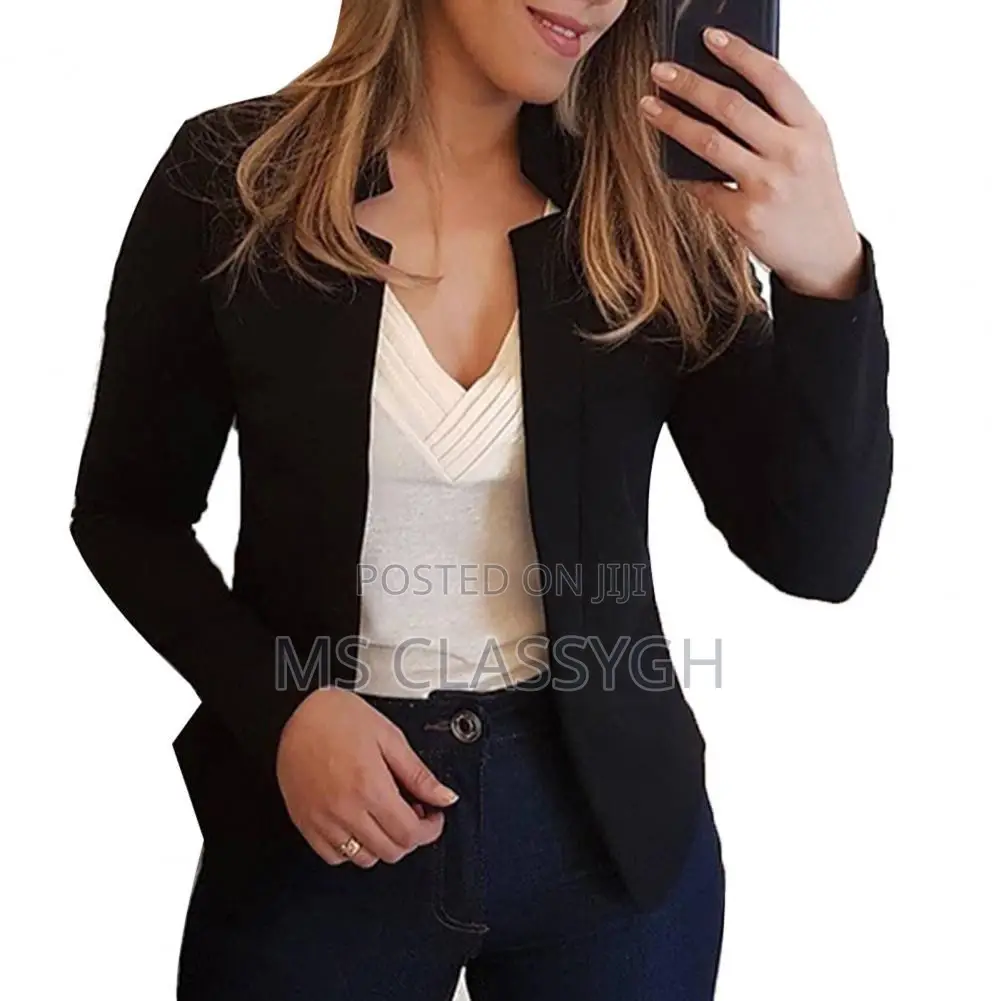 Office Blazer Suit Solid Color Cardigan All-Match Polyester