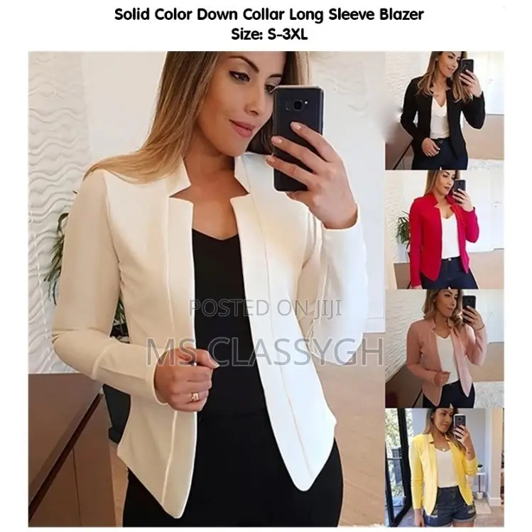 Office Blazer Suit Solid Color Cardigan All-Match Polyester