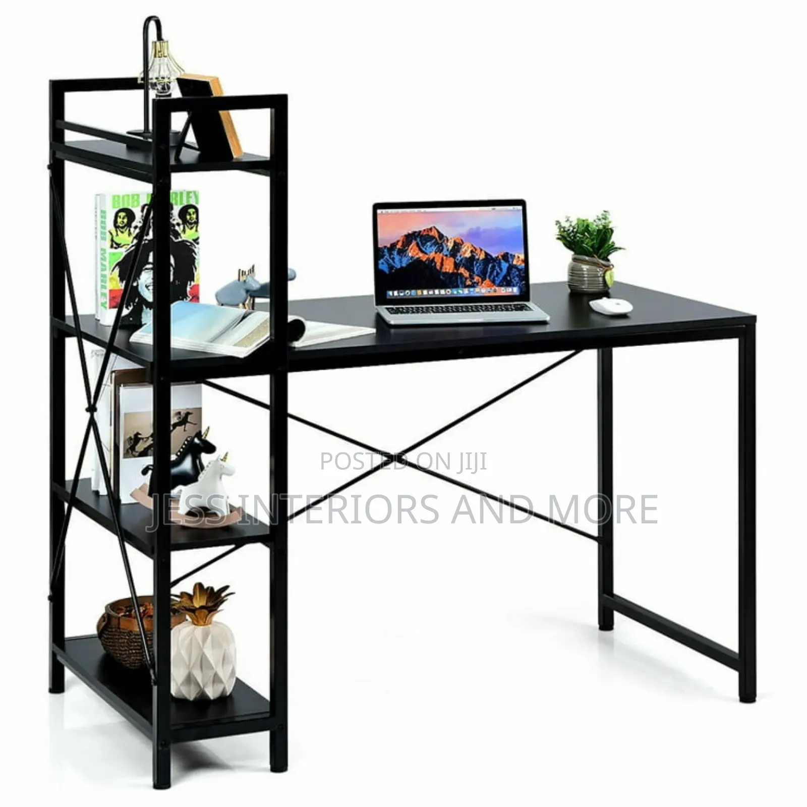 Computer Desk With 4-Tier Shelves-Black