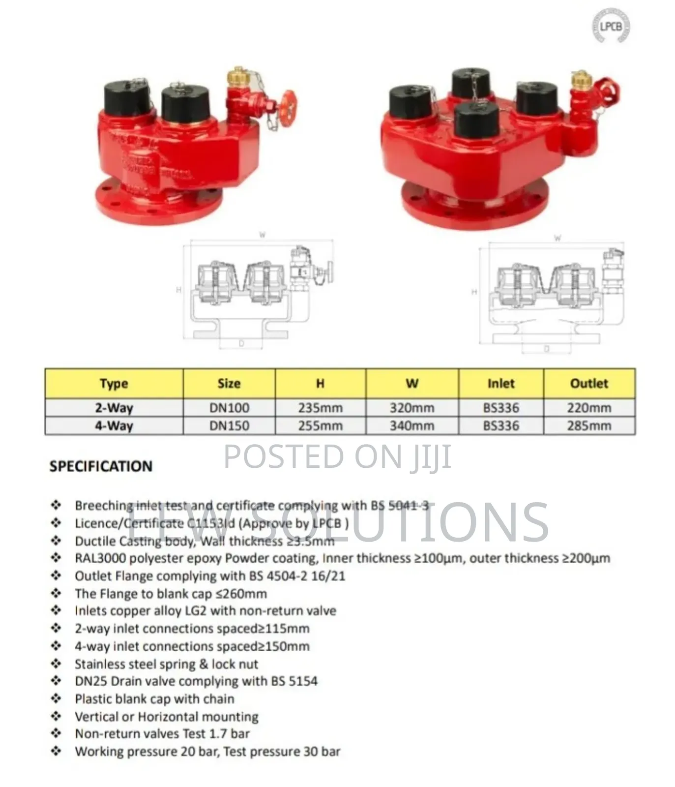 4 Way Breeching Inlet Valve