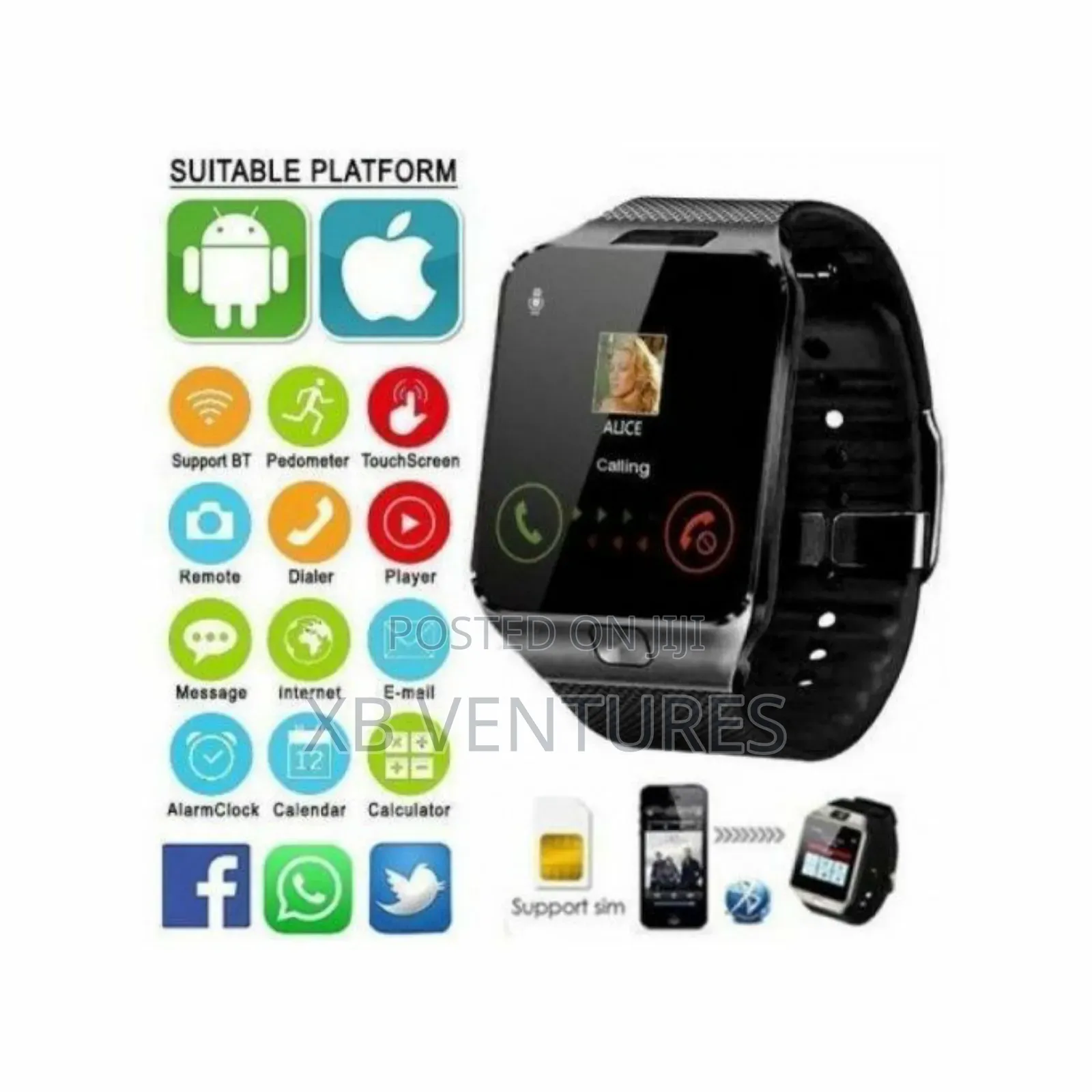 Smart Watch, Phone Camera, Heart Rate And Support Sim Card