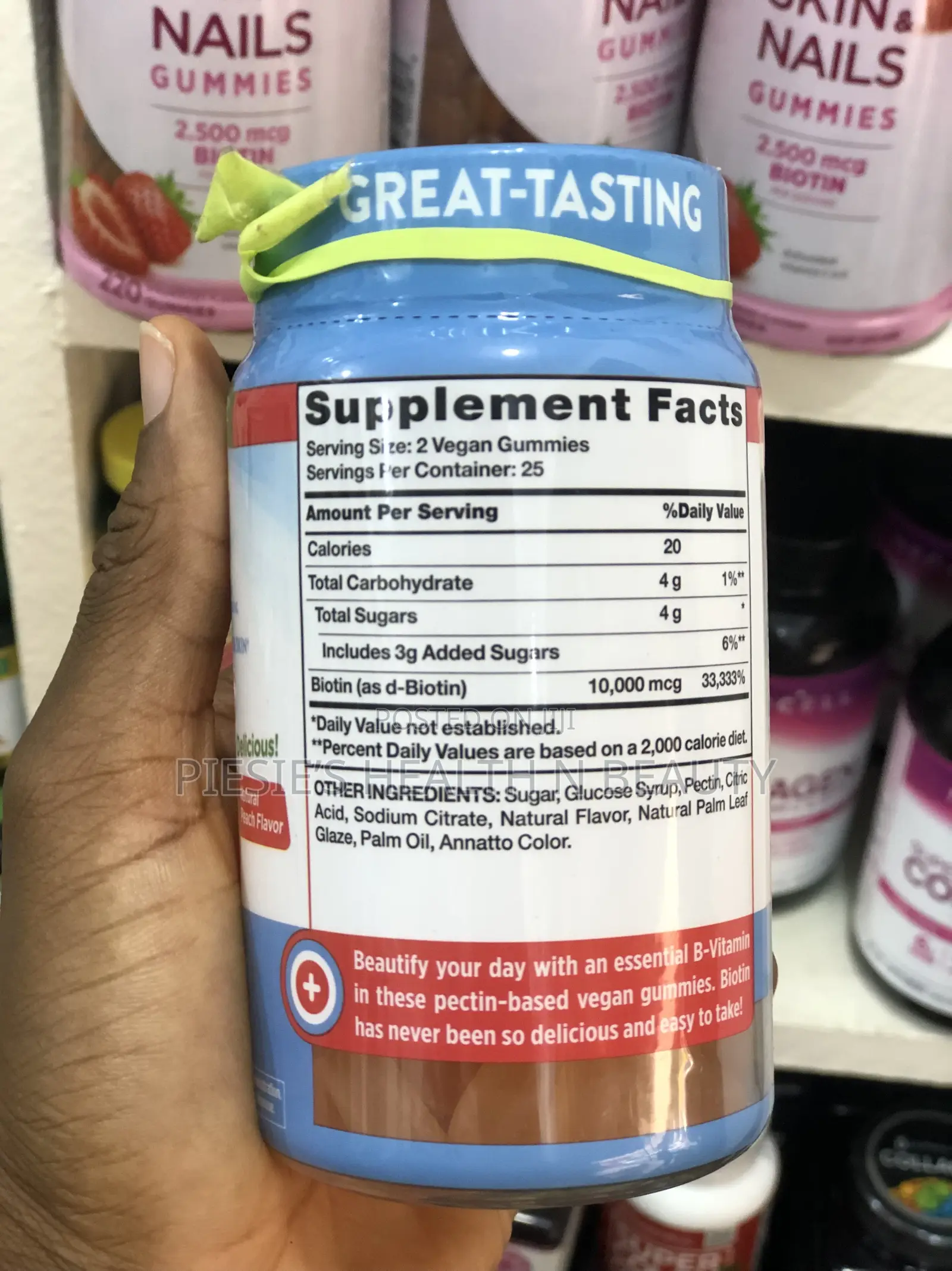 Biotin, Natural Peach, 10,000 McG, 50 Vegan Gummies