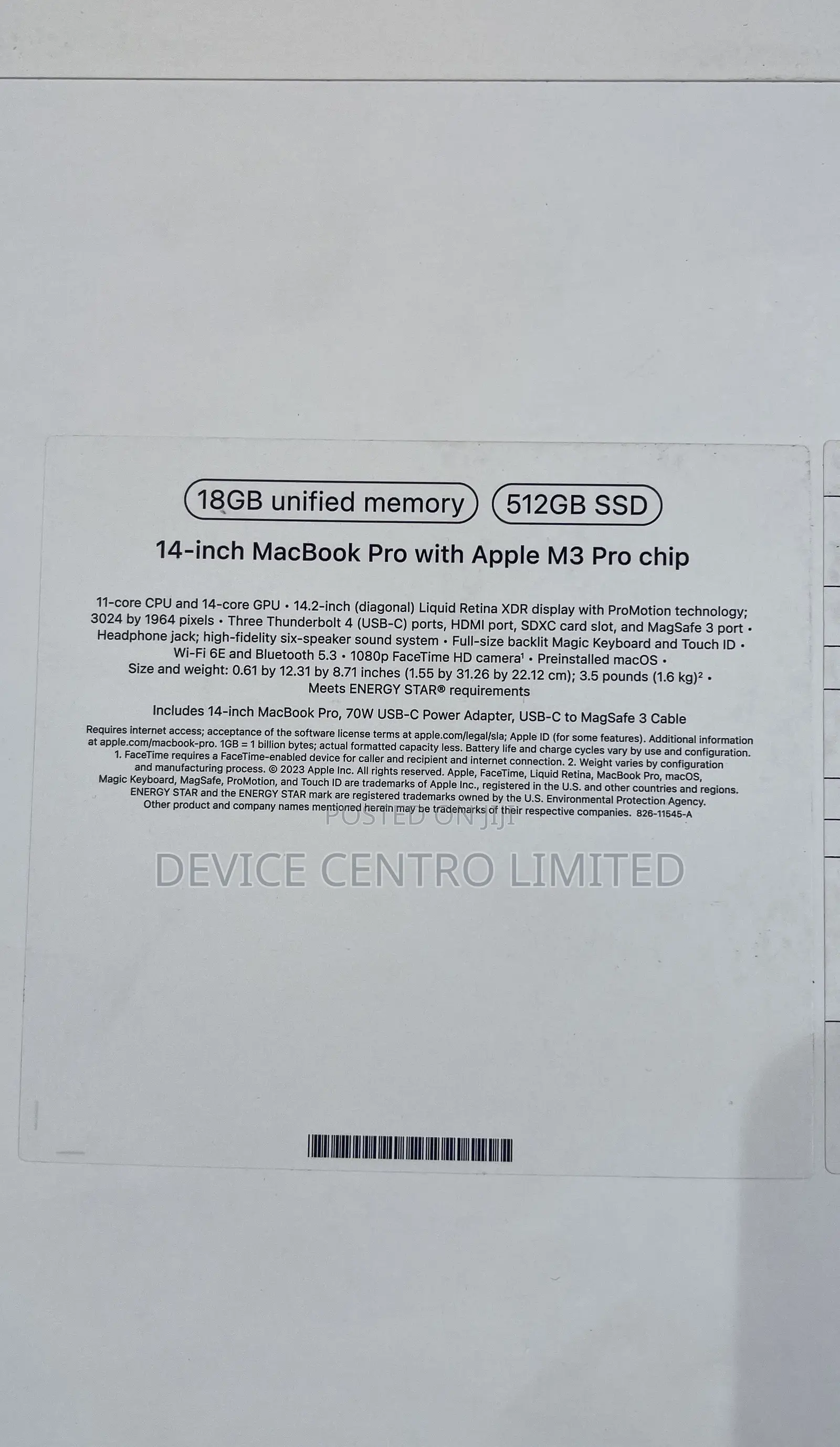 New Apple MacBook Pro 2023 M3 14-Inch 18GB Apple M3 Pro SSD 512GB