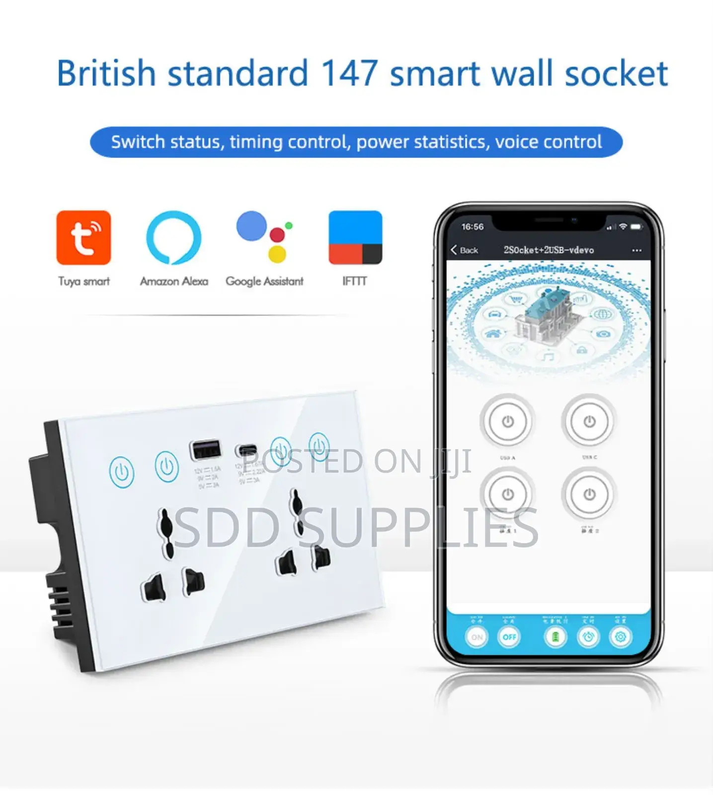 High Performance UK Standard Wifi Tuya Smart Wall Socket