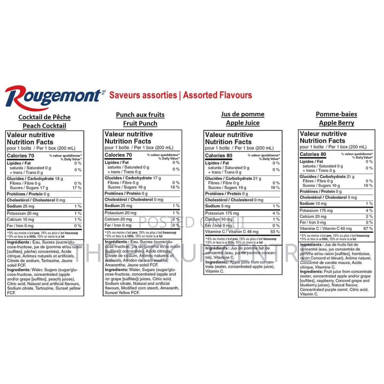 Rougemont Assorted Flavours 100% Juices 40 X 200 Ml