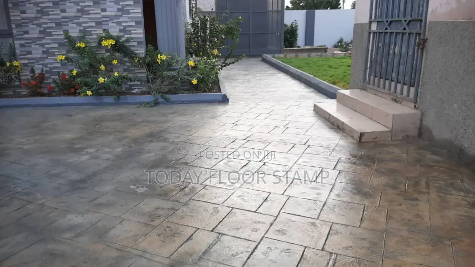 Concrete Stamp With Green Grass