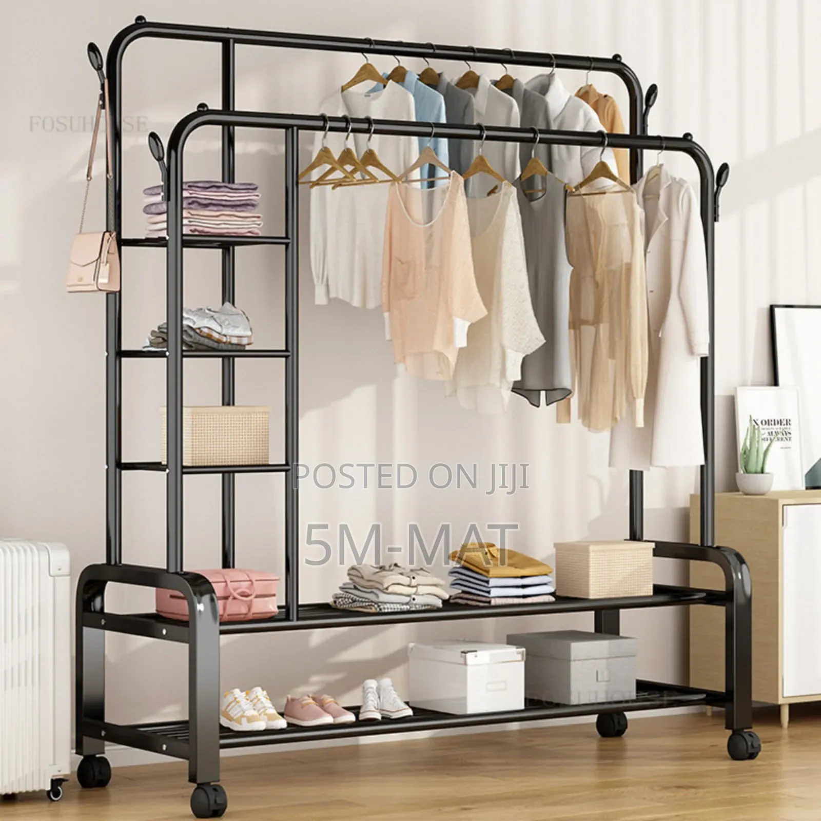 Double Cloth Rack With Shelves