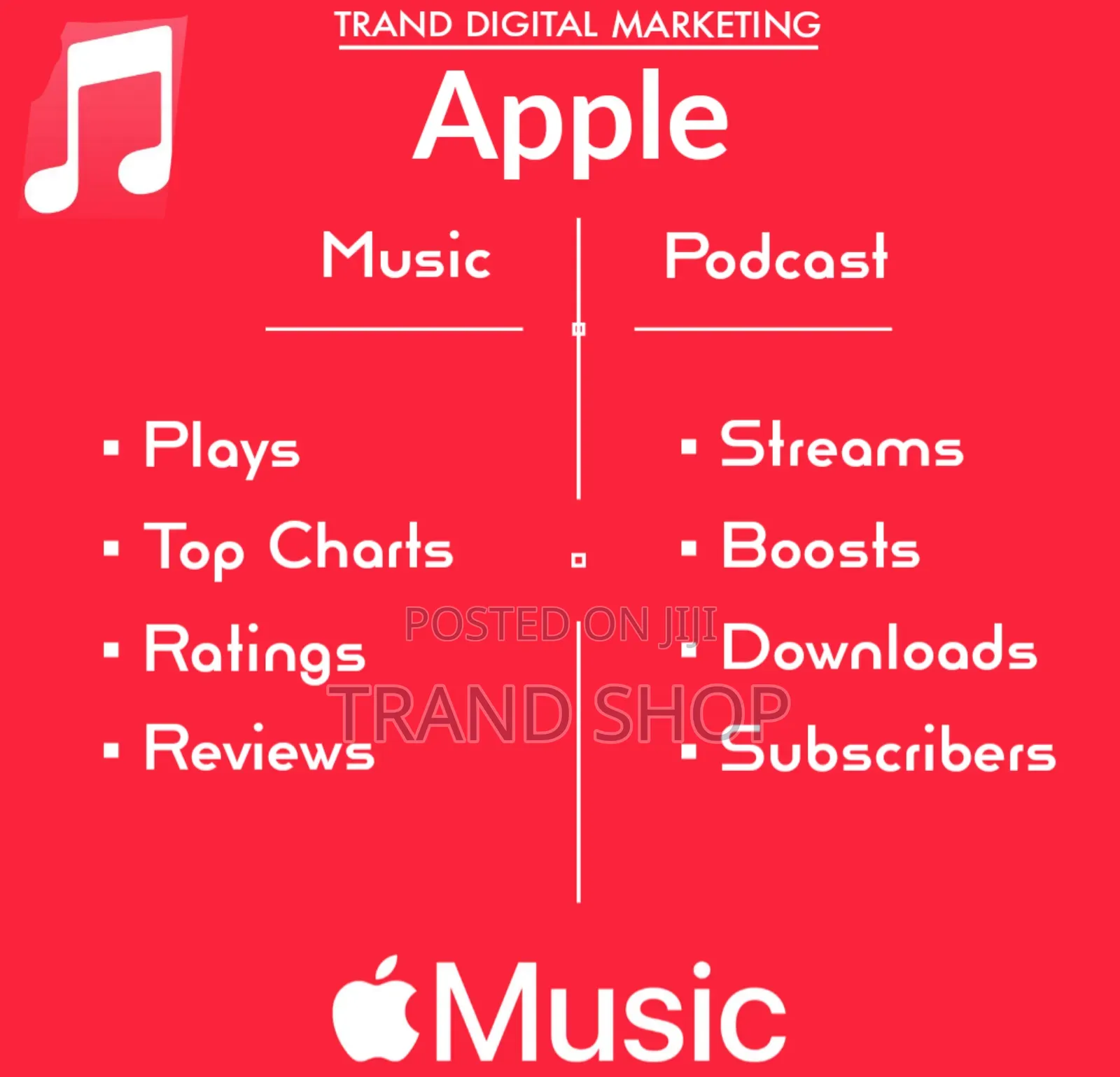Trands Music Promo Services (Audiomack,Boomplay,Apple Music)